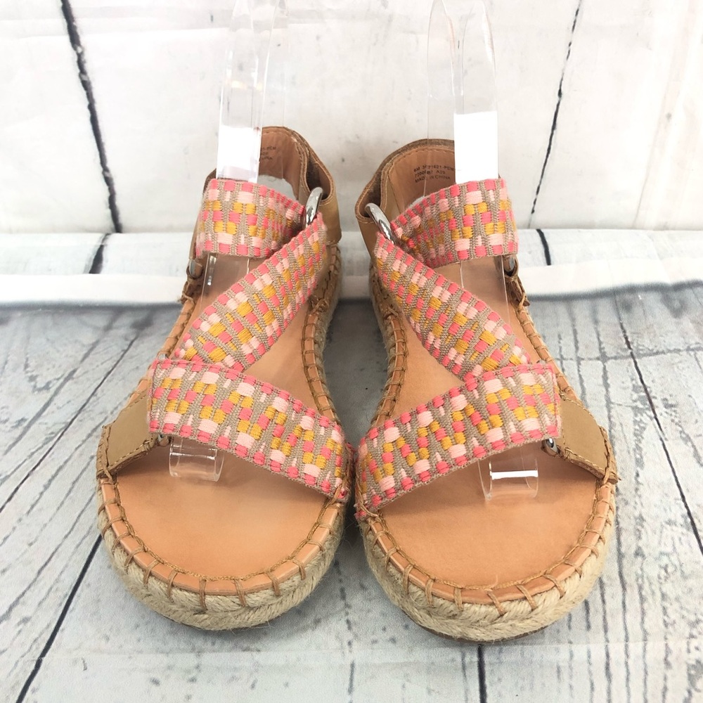Frye Sandals Kole Strappy Open Espadrille Asymmetrical Peach Multicolor Summer